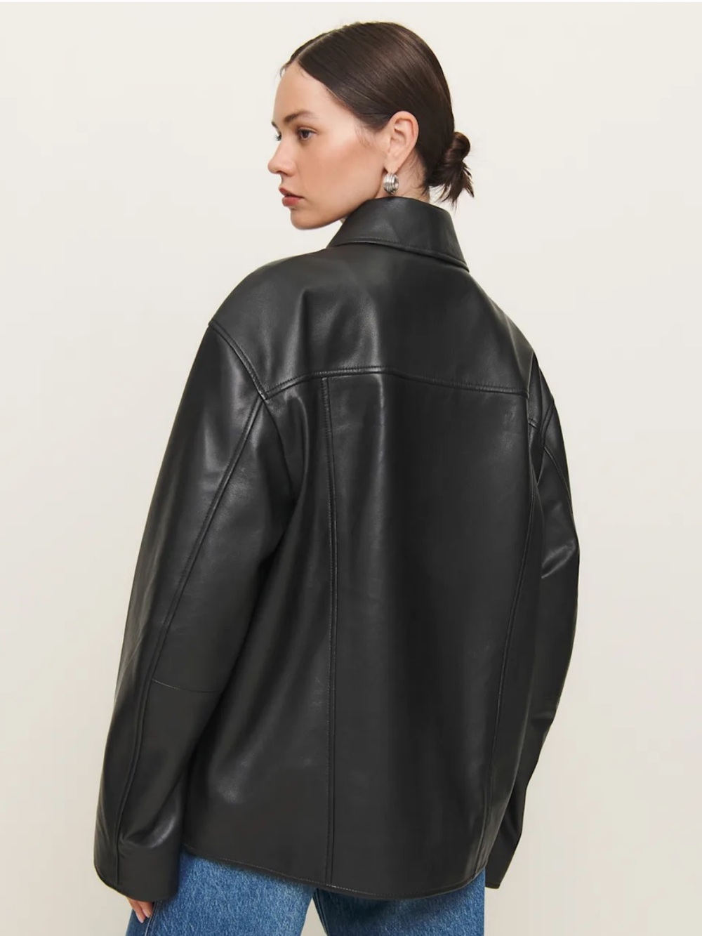 Reformation Veda Bennett Oversized Leather Bomber L New - Picture 5 of 5